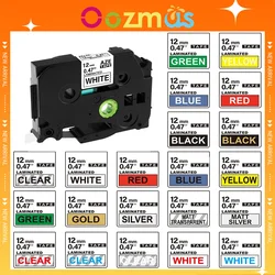 Cinta de 12mm para impresora Brother, 231, 631, Compatible con Tze-Label Tape 231, negro sobre blanco, PTouch PTH110