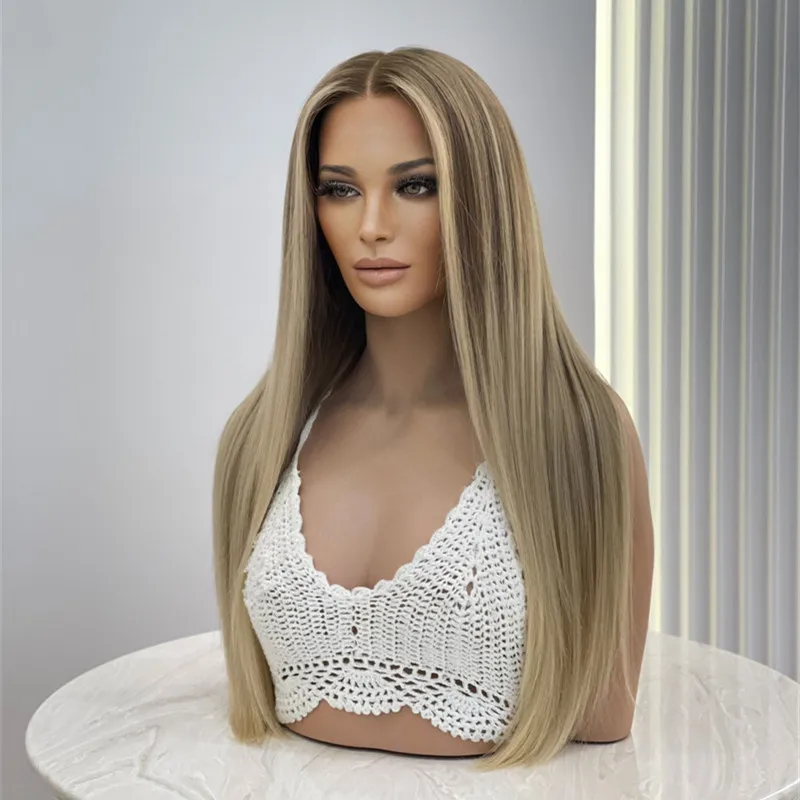 

Синтетические парики Futura Темно-медовый блондин Смесь коричневых цветов Женские парики Высококачественные волокна Шелковый прямой парик фронта шнурка 13x4 HD