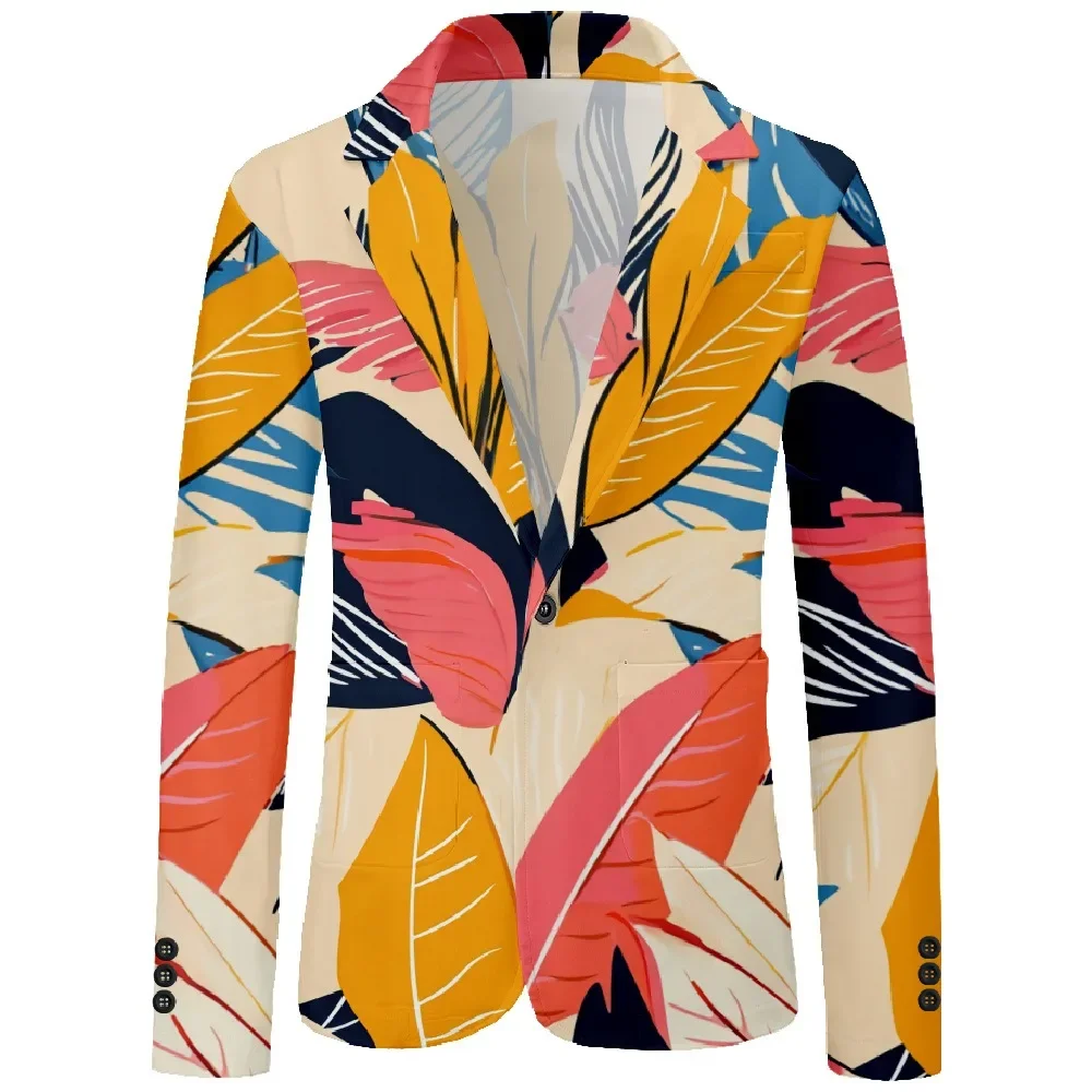 Men Tropical Palm Tree Leaf Print Casual Blazer Single-Button Jacket with Sailboat & Bird Designs for Beach Party Resort Wear