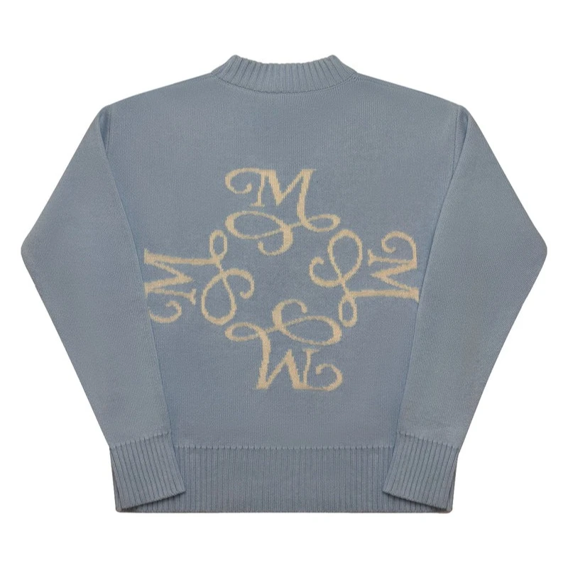 Y2K Harajuku Knit Sky Blue Sweater Retro Embroidered Signature Round Neck Casual Hip Hop High Street Unisex Long Sleeve Sweater