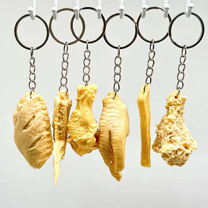 Simulated Fried Chicken Keychain Funny Chickens Wings French Fries Drumsticks Food Toy Backpack Car Key Chain Accessories