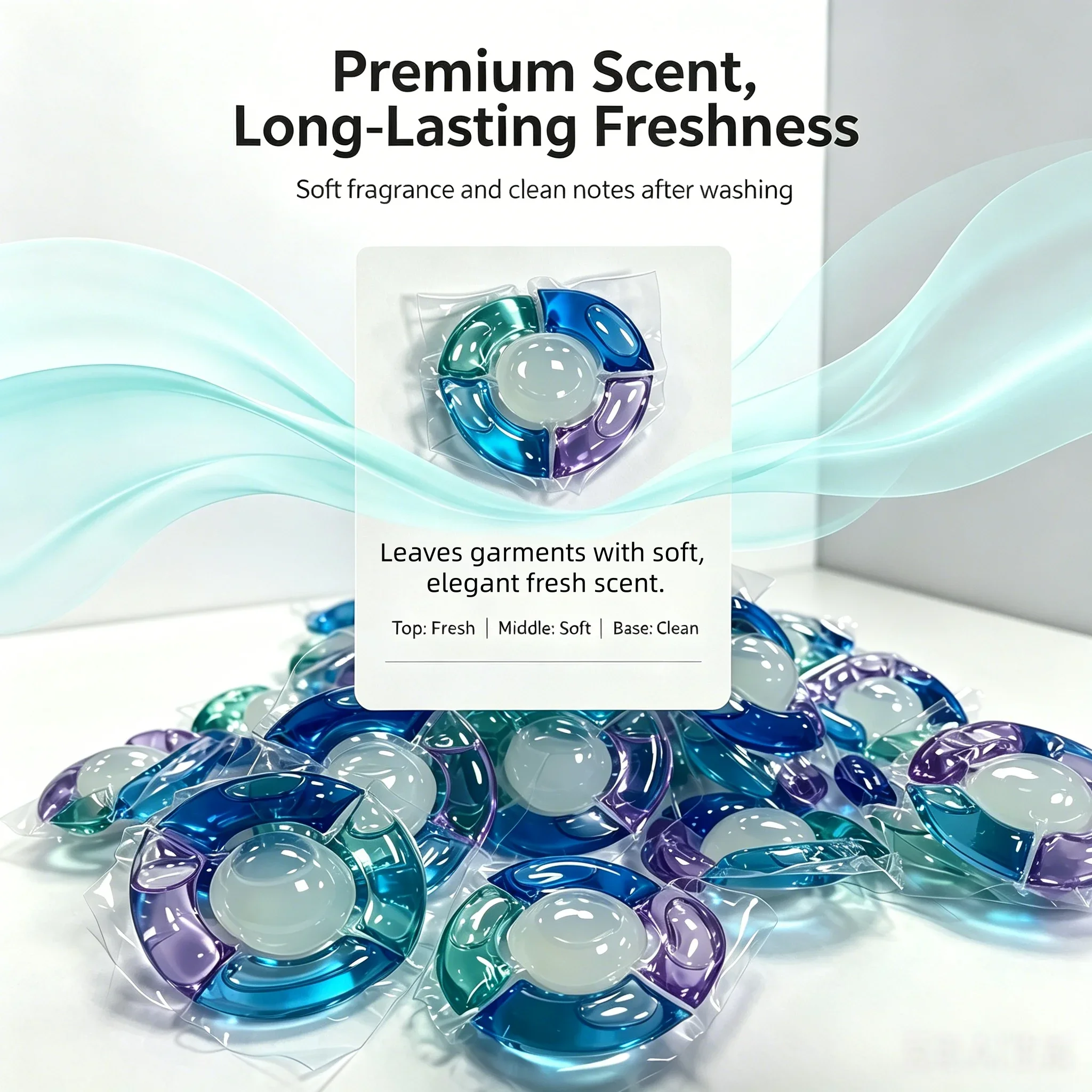 5-in-1 Laundry Detergent Pods 10g Per Pod, Premium Fragrance & Premium Texture, Deep Clean, Long Lasting Scent, Net：100g/300g