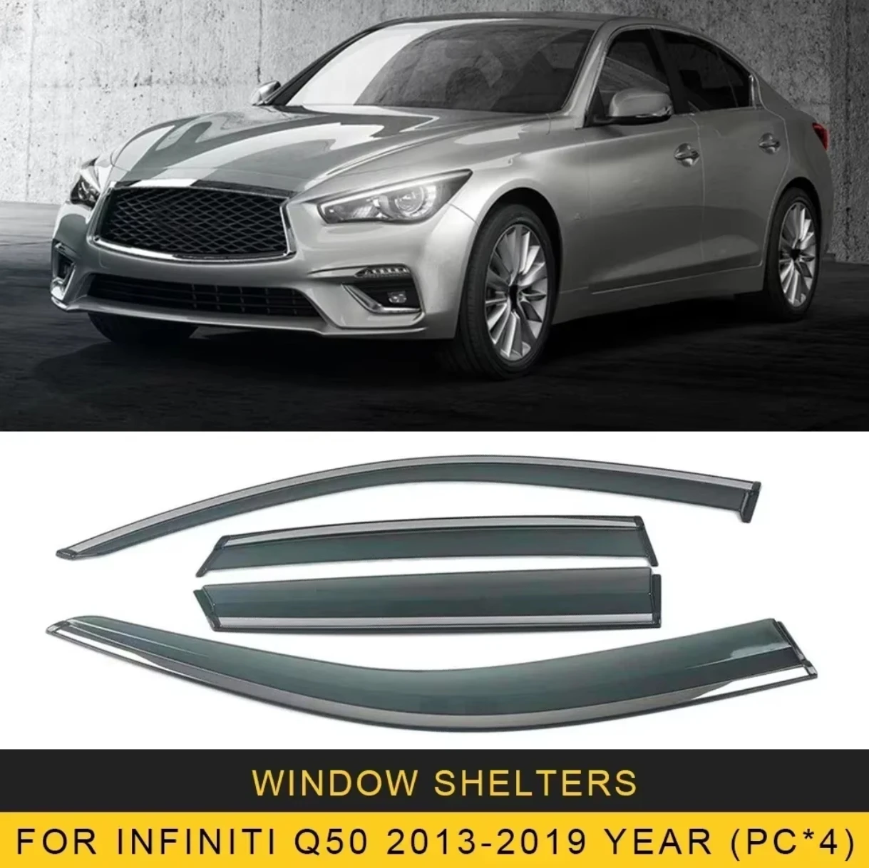 

Chrome Strips Rain Guards for INFINITI Q50 2015-2021 Wind Deflectors Door Visor Vent Shades Ventvisor Window Visor Accessories