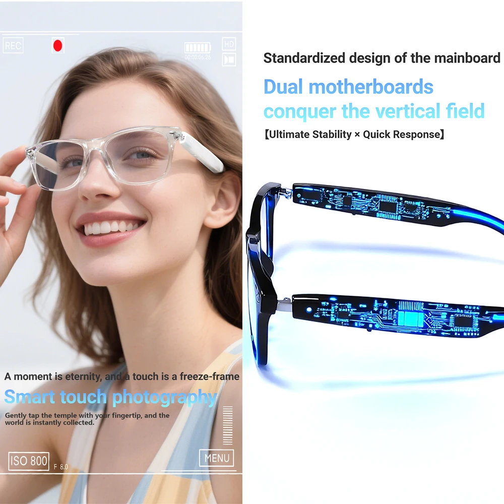 F16 نظارات الصوت الذكية بلوتوث دعوة AI ترجمة نظارات ذكية AI فيديو الدردشة ستيريو الصوت النظارات للرجال والنساء