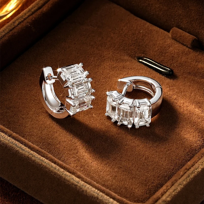 Rrjzz Smaragdschliff 4*6mm D Farbe Voll-Moissanit-Ohrringe 6 Steine 4,8 Karat Imitationsdiamant Damen Creolen GRA Schmuck Geschenke – Detail 13