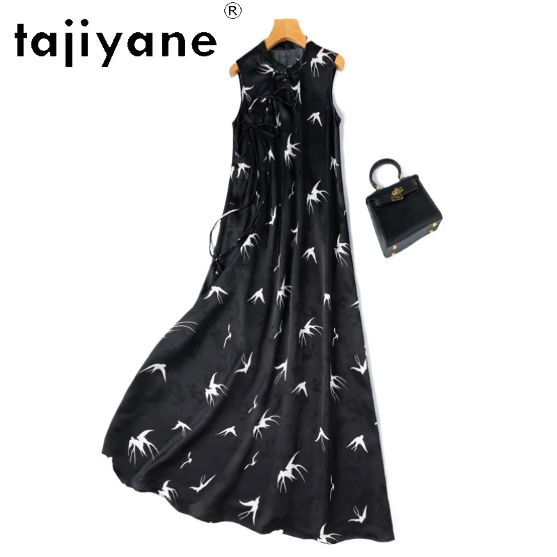 

TAJIYANE 100% Natural Mulberry Silk Dress Woman Summer 2025 Black Long Dresses Party Tank Frocks Ladies Clothes платье женское