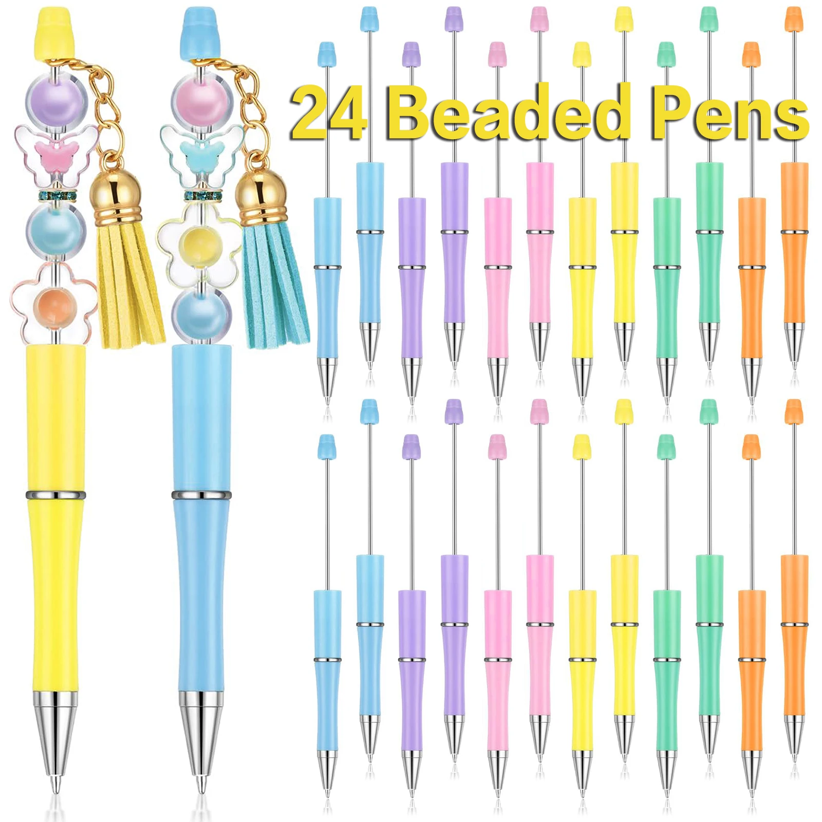 

24Pcs Plastic Beadable Pens Black Ink Bead Pens for DIY Making Pens Beaded Pens