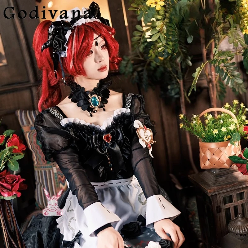 

The Fifth Personality Black Cos Dress Women Cosplay Women's Sweet Back Bow Halloween Dress Female Game Rare Dress Set