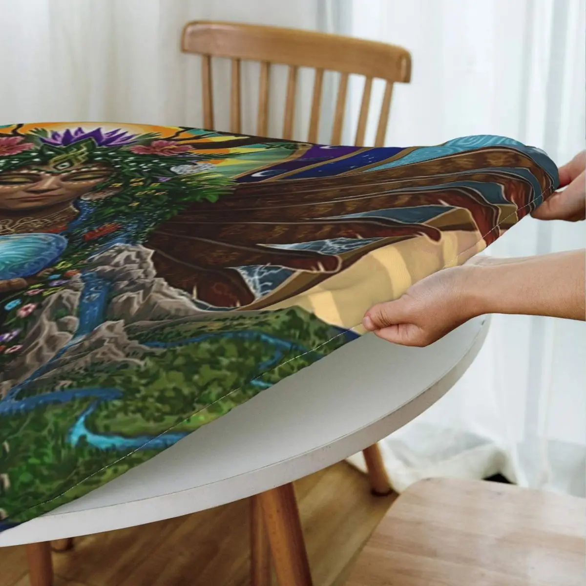 Gaia Sacred System Waterproof Round Tablecloth Oilproof Table Cloth for Kitchen Events Dining Table Cover