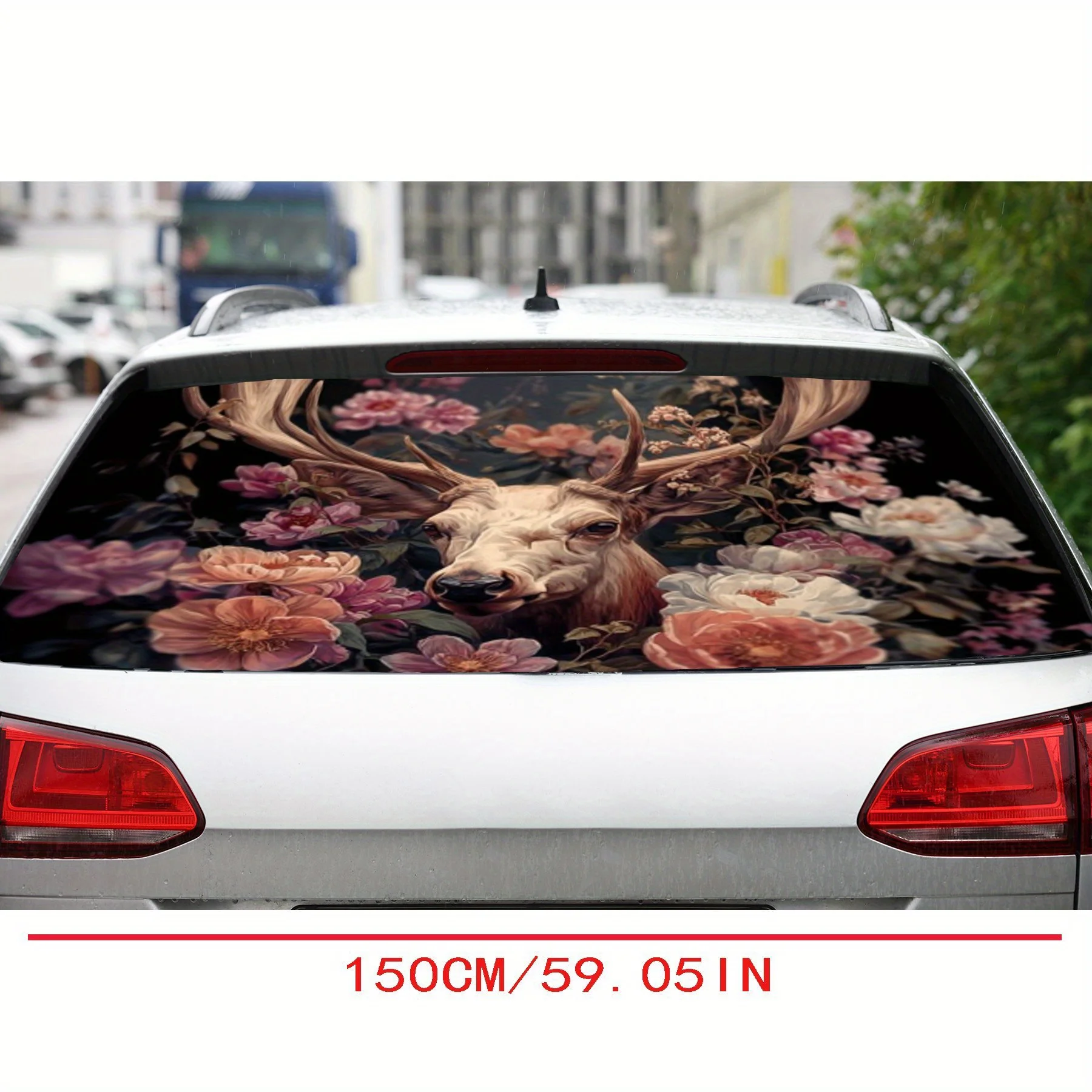 Deer hiding in the flowers PVC material self-adhesive waterproof car rear window sticker, easy to paste without falling off, wat