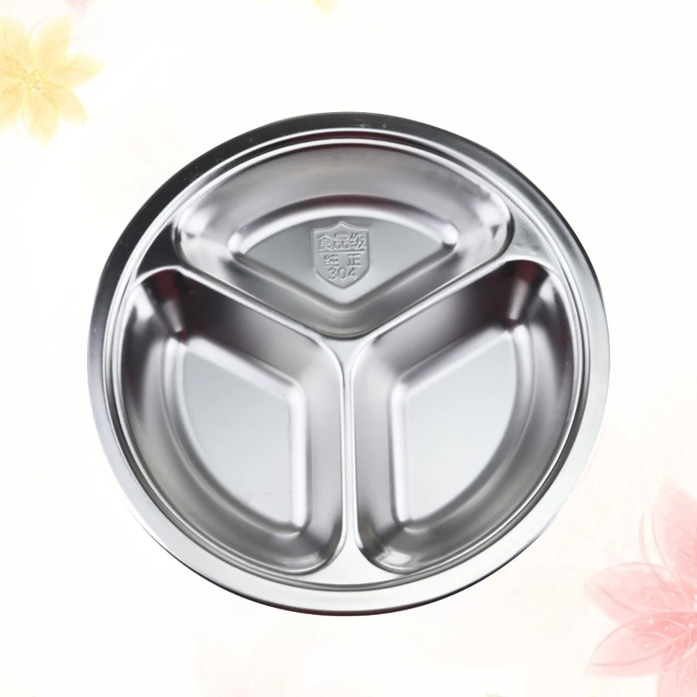 

2 PCS Tray 304 Stainless Steel Fast Food Plate Dinner Plates Round Divided Dish Serving Platter