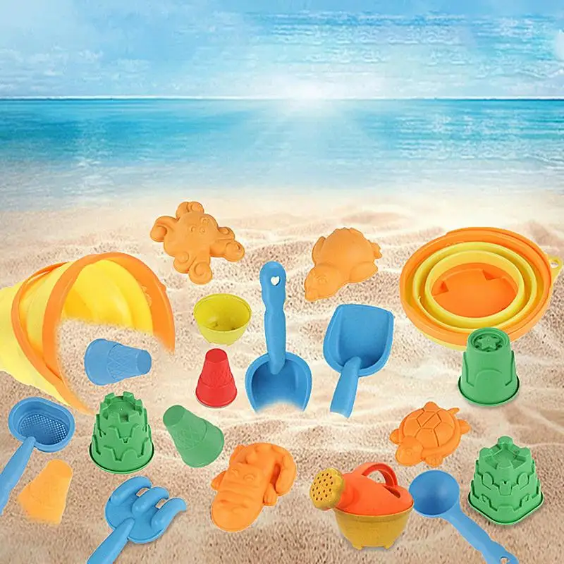 Beach Sand Castle Kit Animal And Castle Shape Sand Toy Set Folding Buckets 20Pcs Dig Stack Carve Build Sandcastles Sandbox Toys