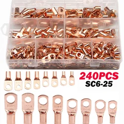 60/100/240PCS SC Bare Terminals Lug Copper Tube Lug Ring Seal Battery Wire Connectors Bare Cable Crimped/Soldered Terminal Kit