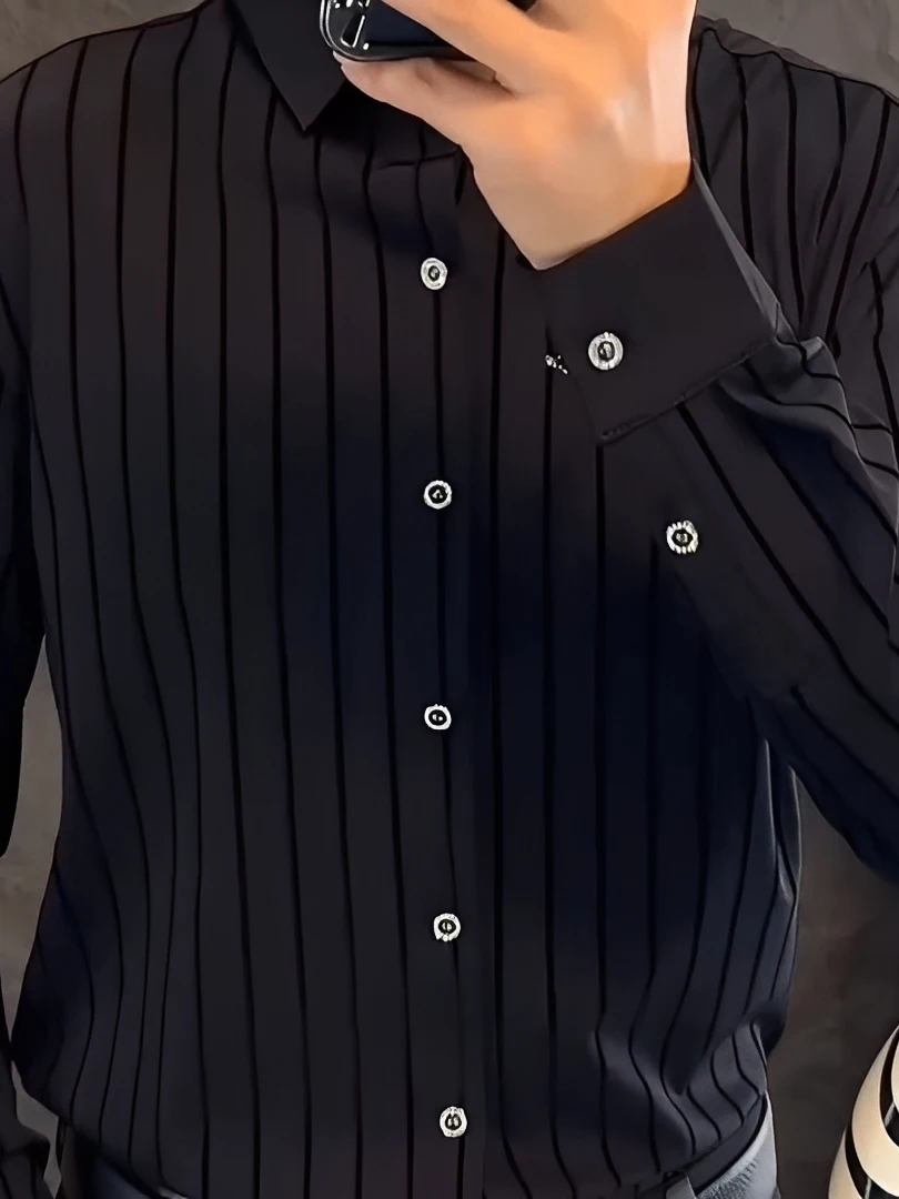 

Men's Long Sleeve Shirt Slim Fit Comfortable Fashionable Korean Style Casual Wear Polyester Fabric Autumn Season Breathable
