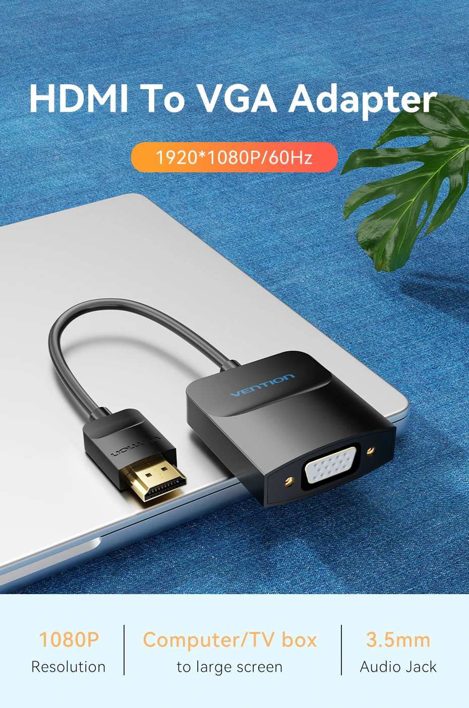 Vention HDMI zu VGA Adapter 1080P HD Stecker auf VGA Buchse Konverter mit 3,5 Jack Audio Kabel für Xbox PS4 PC Laptop Projektor – Detail 2