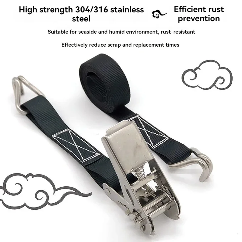 Small 304 Stainless Steel Ratchet Tightener Tensioner Bundling with Double Hook Cargo Luggage Rack