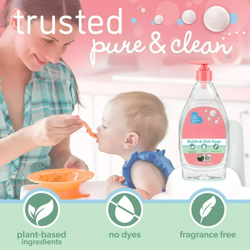 Plant-Based Liquid Dish Soap and Dishwashing Detergent for Baby Bottle, Fragrance Free Baby Essentials, 18 fl oz image 2
