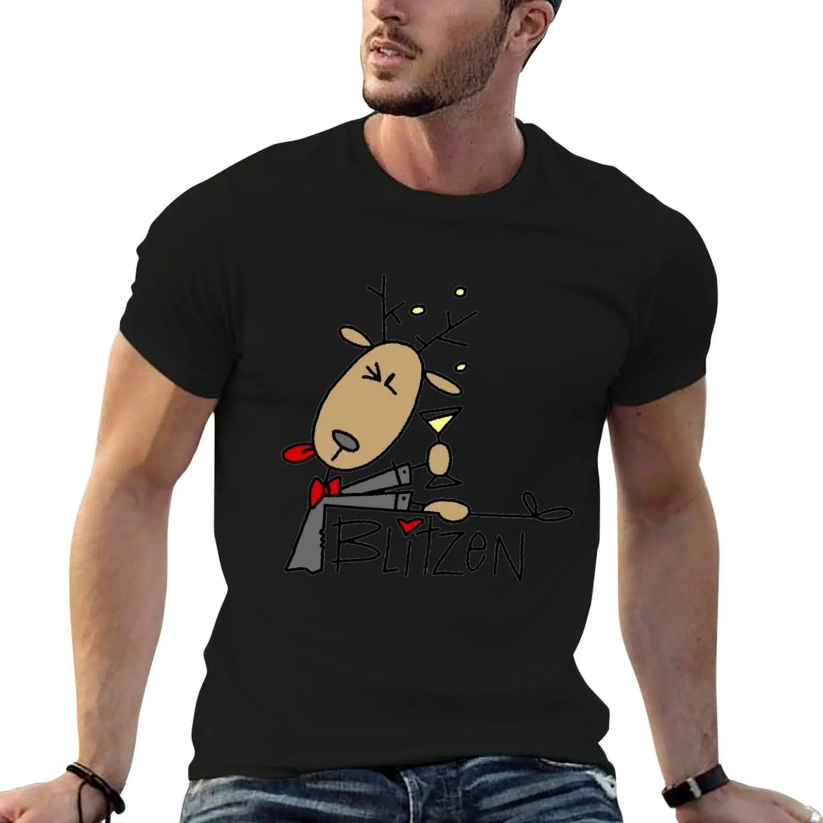 

Blitzen Reindeer Christmas Holiday T-Shirt t shirt for man 100 percent cotton cotton t shirt man T-Shirt