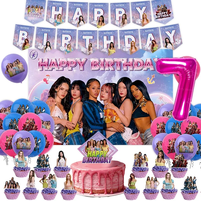 Neue Katseye Geburtstagsdekoration Superstar Party-Favors Aufkleber Poster Ballons Hintergrundbanner Kuchendekoration Baby-Shower-Geschenk – Detail 4