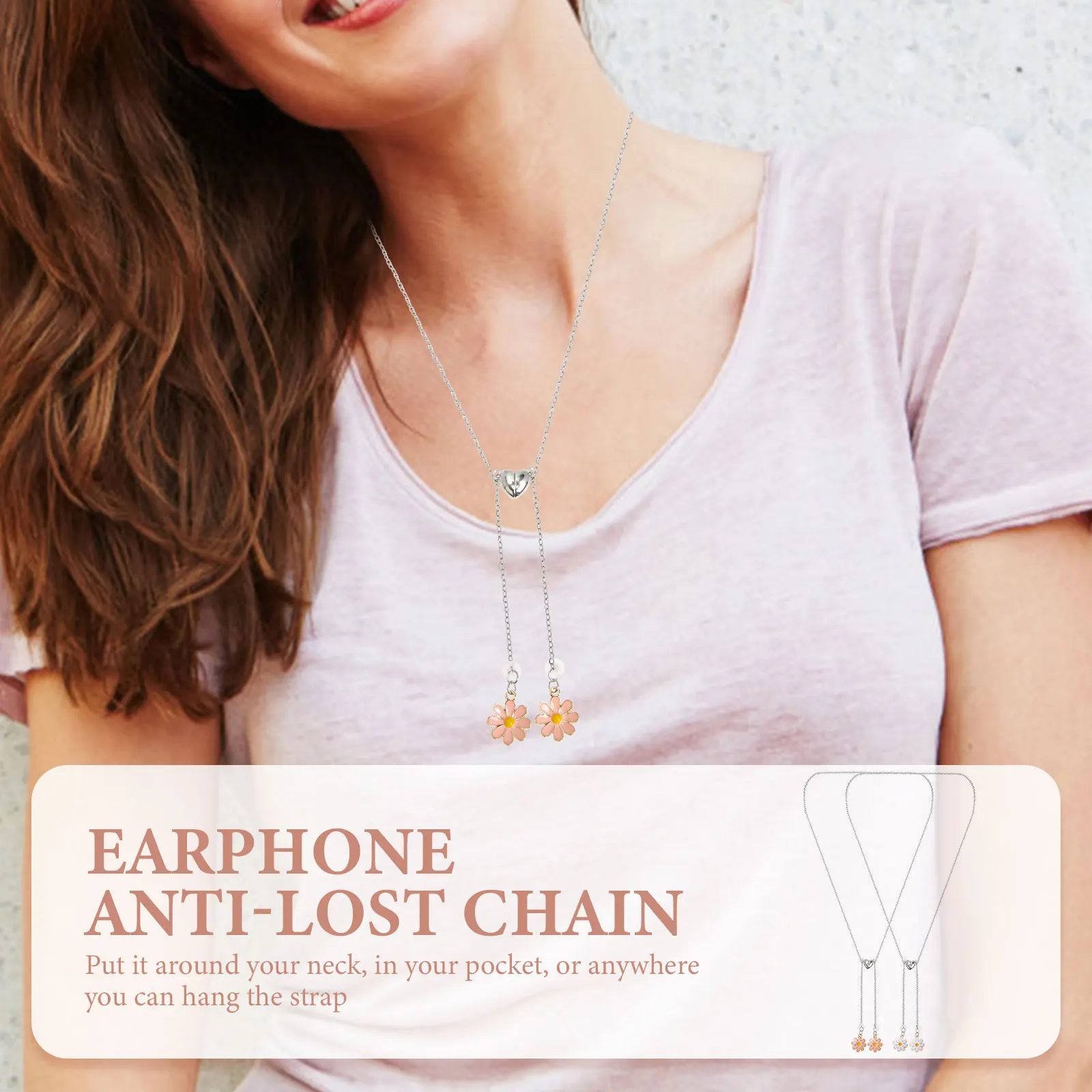 

2pcs Anti-lost Earphone Chain Decorative Eyeglasses Holder Lightweight Wireless Earphone Linking Chains Pink White Flowers Easy