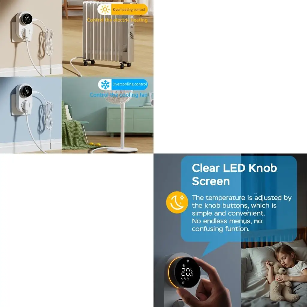 

Thermostat, Programmable WiFi thermostat socket, 1800W Digital Display, Rotary APP Controlled Temperature Control Socket