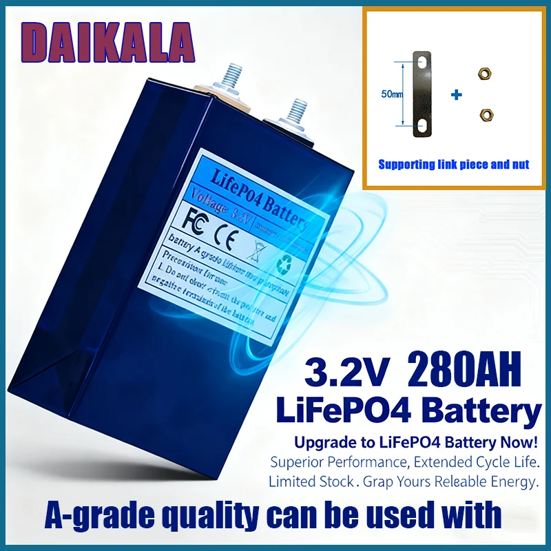 

A-level New 3.2V 280AH LiFePO4 Battery Rechargeable Cells for Solar Energy DIY Lithium Battery Pack Home Power 12V 24V 36V 48V