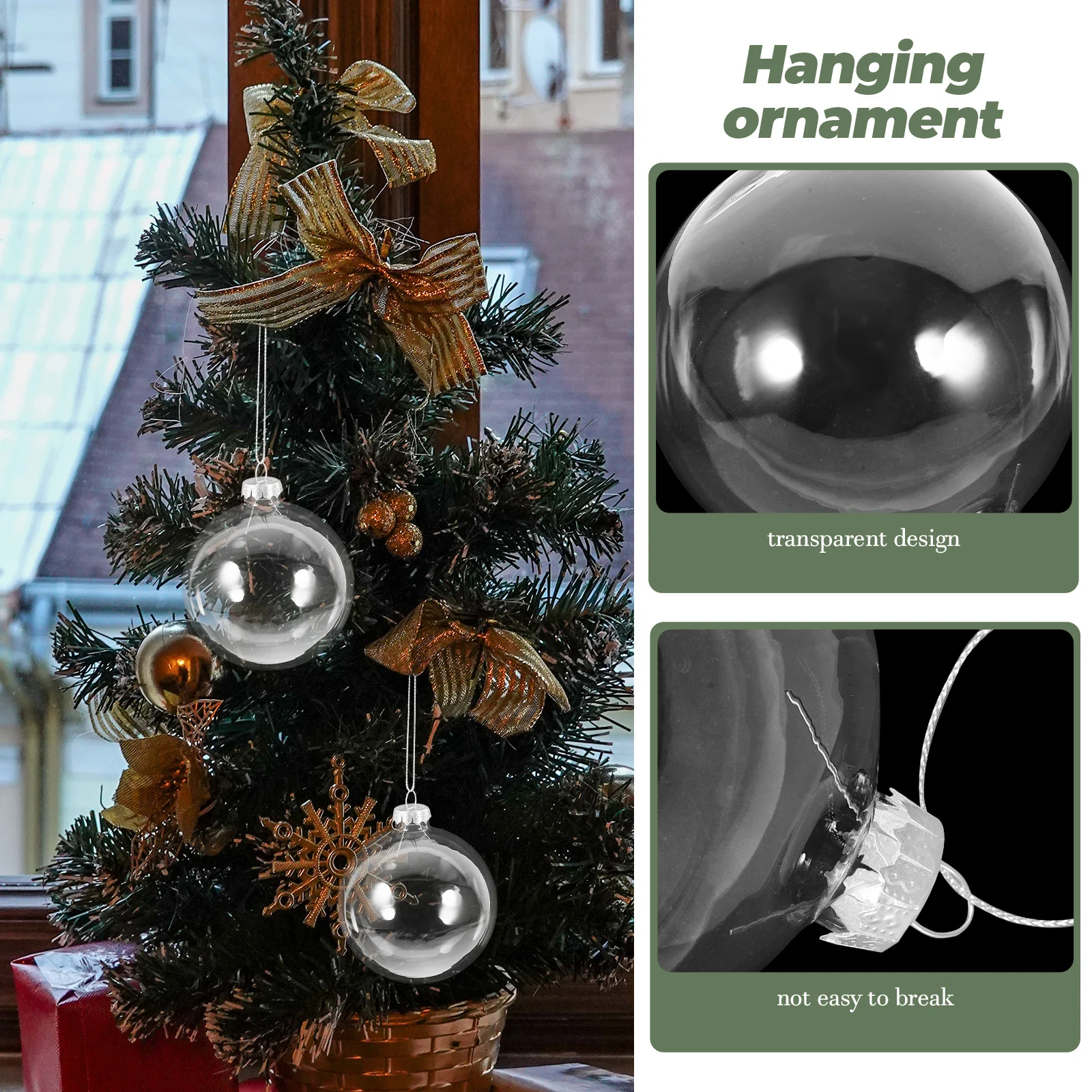 

2Pcs Festive Ornament Glass Ball Christmas Decoration Hanging Pendant for Party Wedding Holiday Home Decor Hanging Ornament