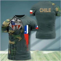 Camiseta Vintage con estampado 3D de Chile para hombre, camisa de manga corta con cuello redondo, ropa de calle de gran tamaño, Tops de camuflaje sueltos