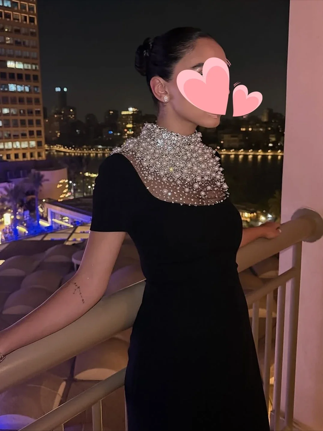 Suknie wieczorowe Jirocum Luxury Black Velvet z wysokim dekoltem, zdobione kryształkami, z krótkimi rękawami, suknie na studniówkę