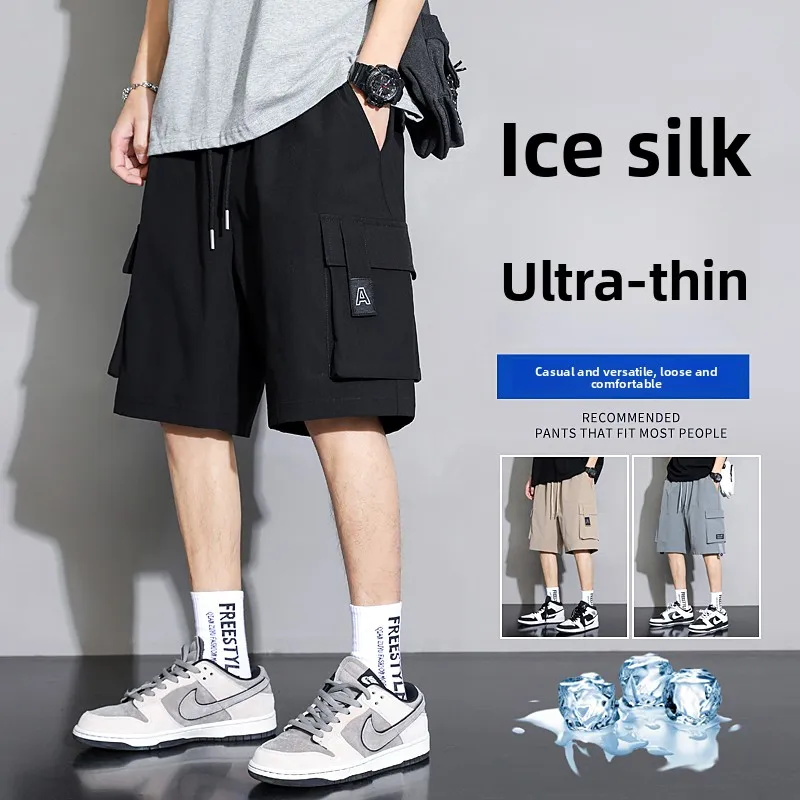 

Ice Silk Workwear orts Men's Summer Thin Five-Quarter Loose Sports Casual Trousers Youth Faion Brand Breathable Qui Dry