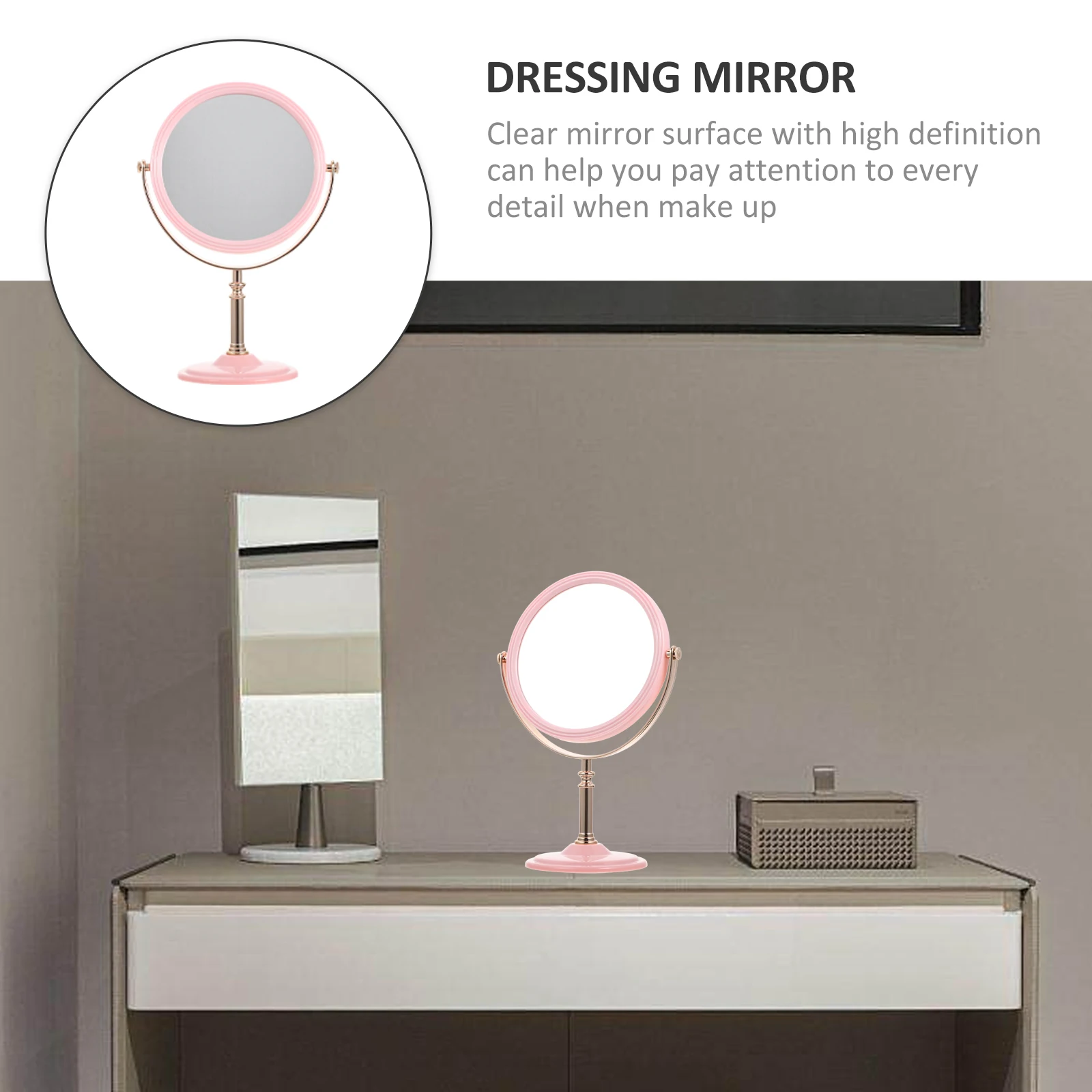 مرآة النمذجة المستديرة على الطراز الأوروبي، مستلزمات مكياج لسطح المكتب لغرفة النوم والحمام، طاولة تسريحة مريحة متعددة الوظائف