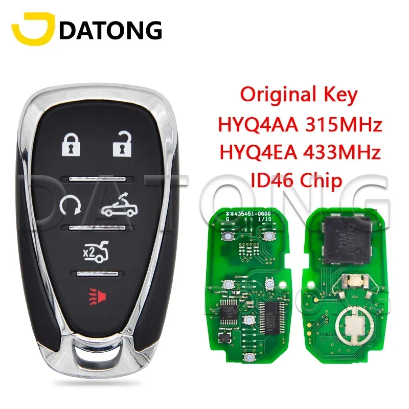 

Datong World Car Remote Control Key For Chevrolet Camaro SS Convertible ID46Chip HYQ4AA 315MHz HYQ4EA 433MHz Original Smart Card