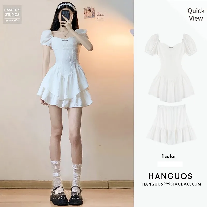 

Princess Style Two-Piece Set Pure Desirable Spicy Girl Student Uniform Short Sleeve Waist-Cinching Initial Love Dress Ensemble