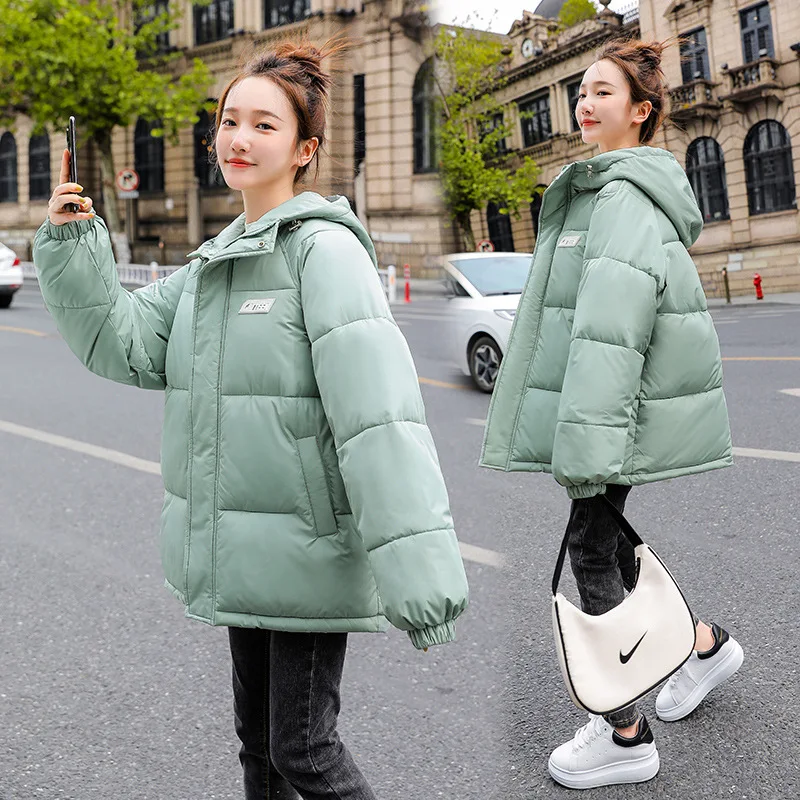 

2023 Winter Down Cotton Coat Womens Korean Hooded Puffer Parkas Zipper Loose Jacket Student Outwear Snow Wear Warm Padded Parkas