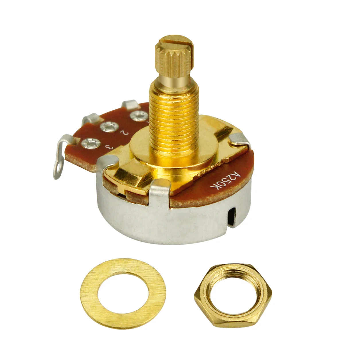 FLEOR 4pcs Copper Full Size Guitar Potentiometers Long Split Shaft Pots Golden A500K A250K B250K B500K for Choose