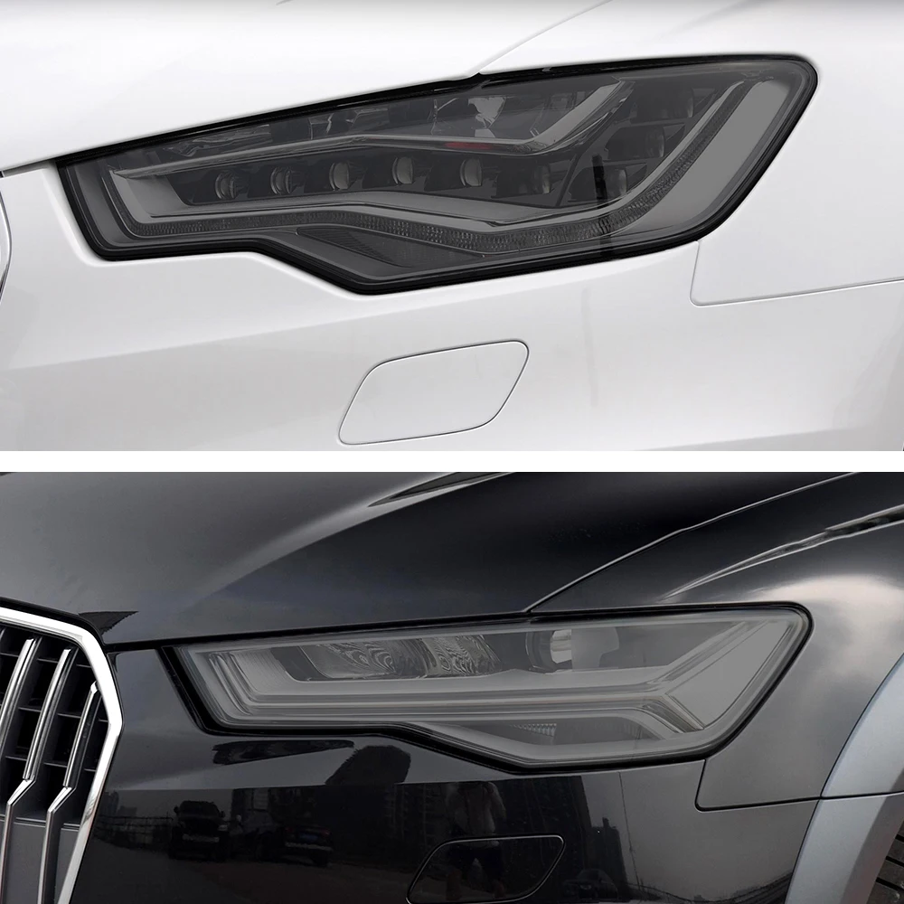 2 Pcs Car Headlight Protective Film Smoked Black Tint Wrap Vinyl Transparent TPU Sticker For Audi A6 C7 4G S6 RS6 2012-2018