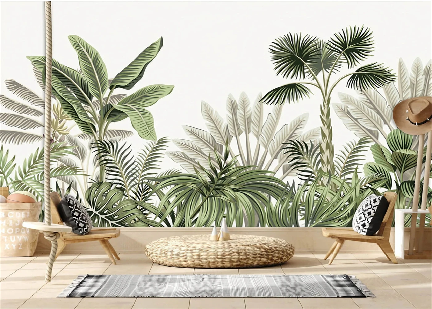 Custom mural Tropical rainforest plant banana leaf mural home decoration French jungle leaf decorative painting 3d wallpaper