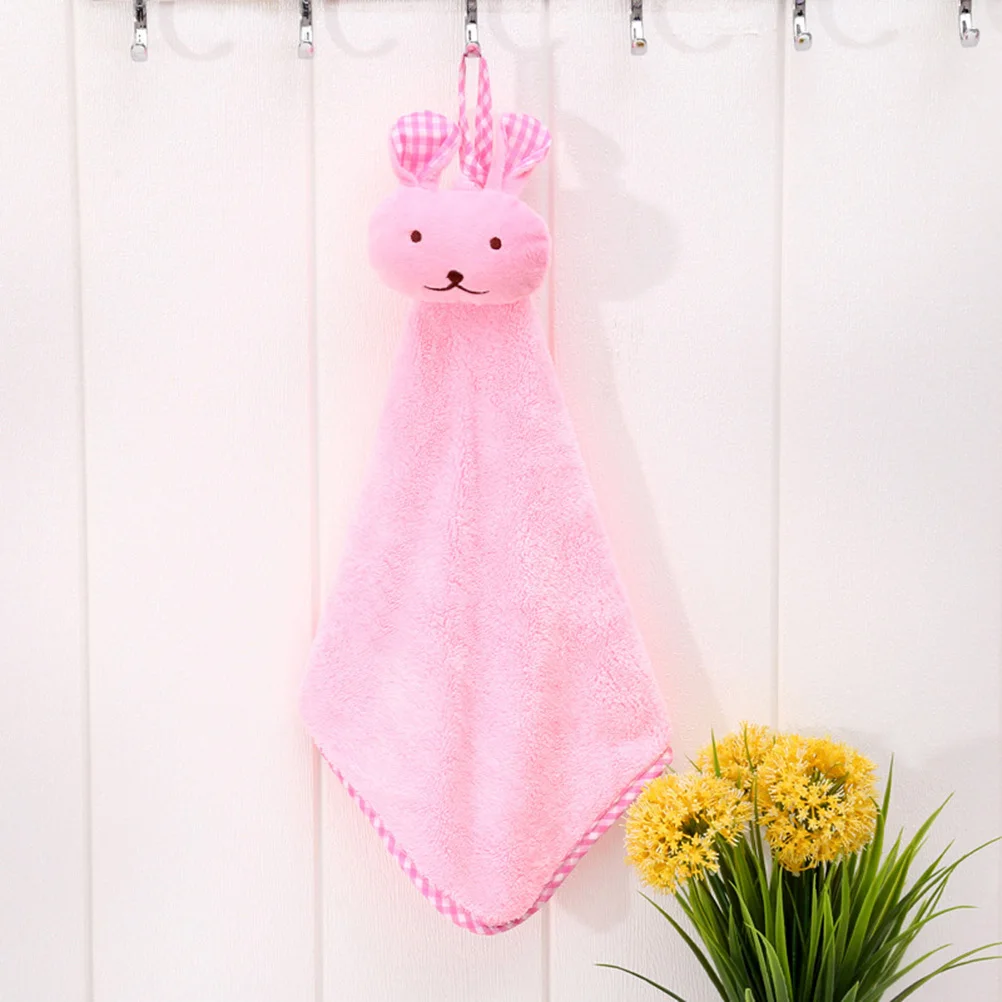

Premium Coral Fleece Rabbit Hand Towel Hanging Style Absorbent Quick Dry for Home Kitchen Bathroom Pink Hanging Hand Towels