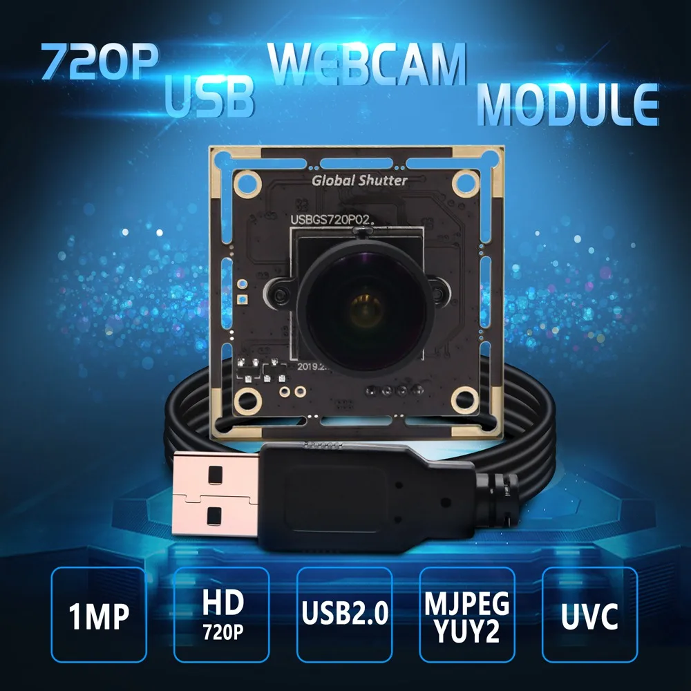 ELP Global Shutter High Speed Webcam 720P 60fps Monochrome USB Camera Module Fisheye Lens Industrial Camera for Barcode Scan