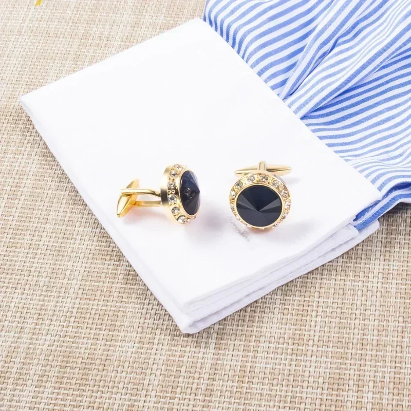 Men\'s Cufflinks Wedding Gifts Fashion New Gold Color Red Rhinestone Business French Shirt Cuff Links