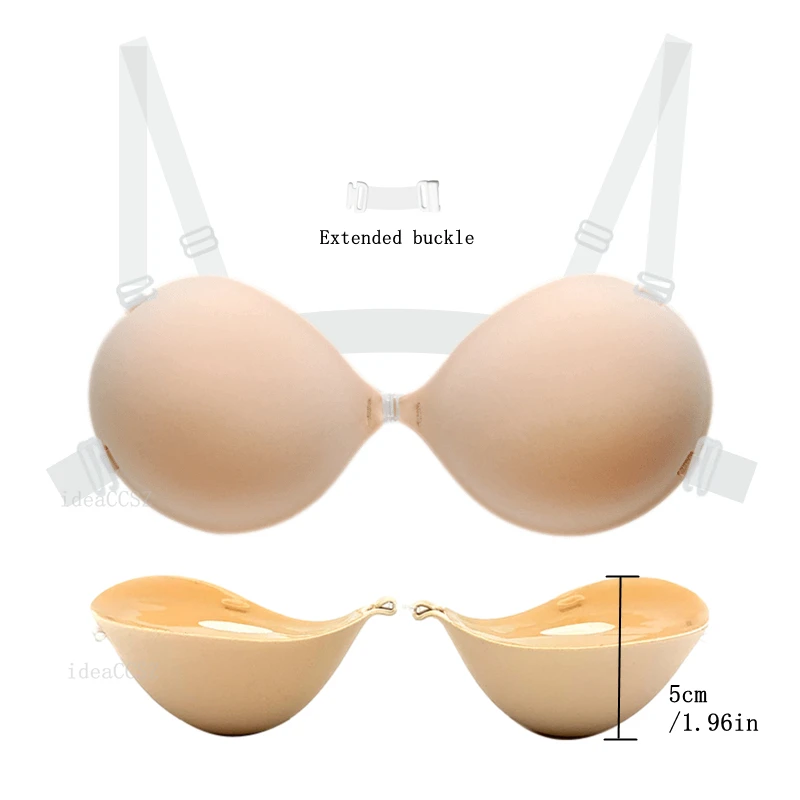 5CM Thick Women Invisible Bra Push up Backless Sticky Underwear Small Breast Lift Adhesive Wedding Lingerie with Transparent Str