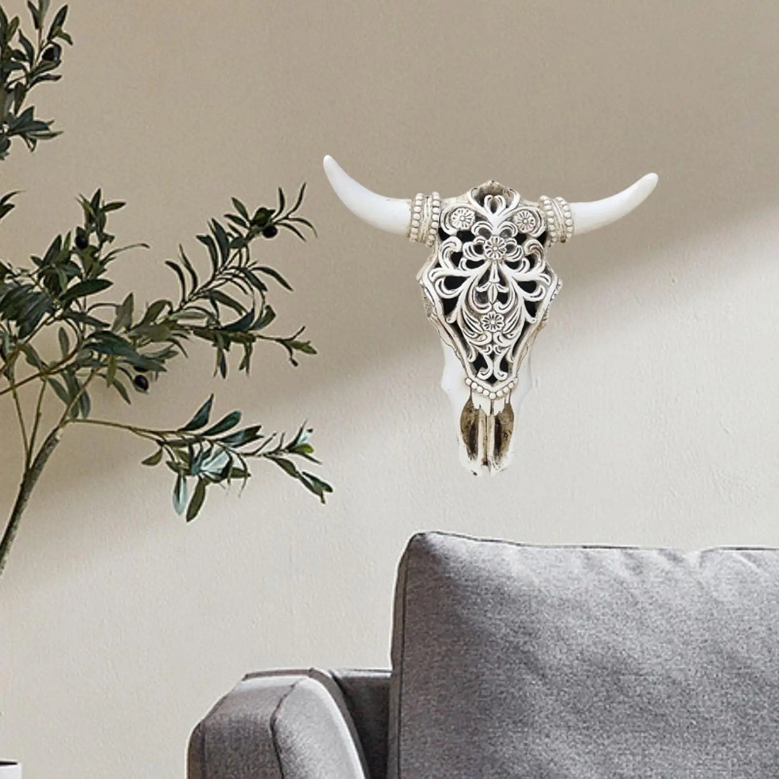 Cow Head Wall Decor Wall Ornament Wall Hanging Tribal Decorative Ornaments Artwork Home Decor for Housewarming Farmhouse Bar