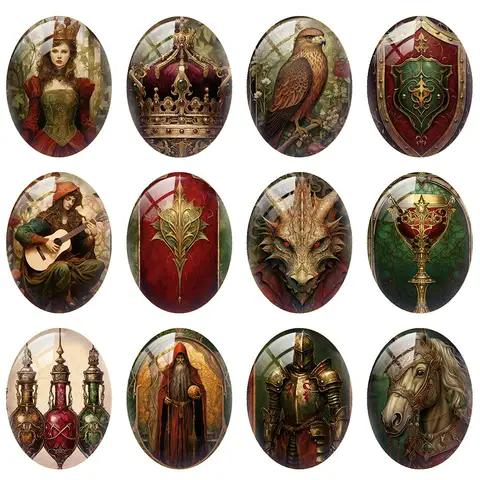 10pcs/lot Gothic Castle Witch Dragon Horse Sword Shield Oval Photo Glass Cabochon Flatback Demo Cameo For Diy Jewelry Making