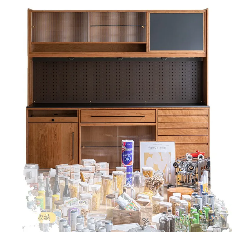 

Pure solid wood, slate, cherry wood, ancient style Western kitchen, integrated wall-to-wall high cabinet, restaurant
