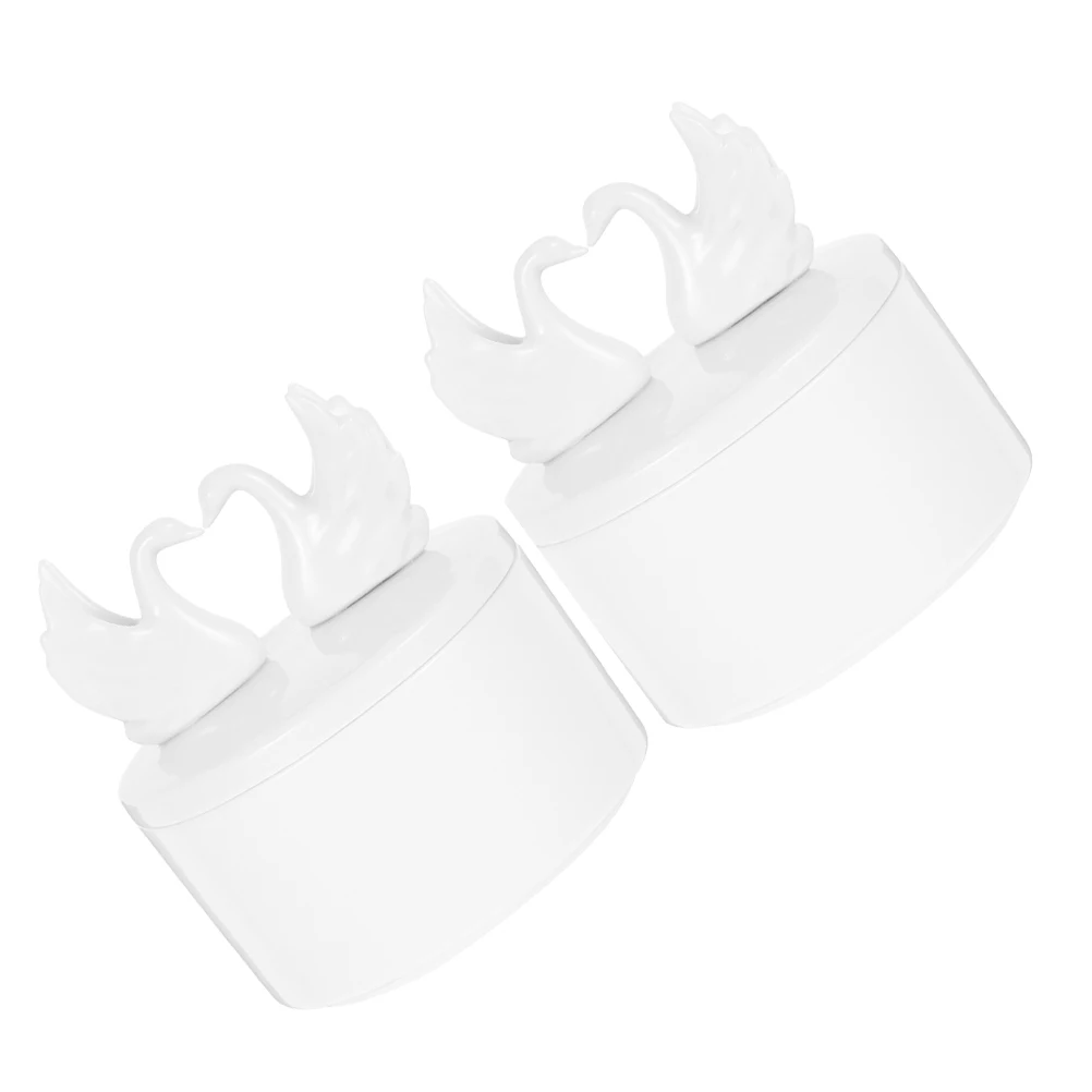 

2Pcs Jewelry Box Storage Ceramic Organizer for Rings Necklaces Earrings Trinkets Holder with Lid Swan Statue Decorative Gift