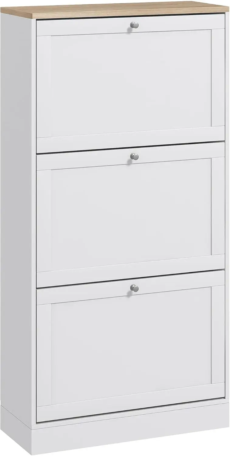 

3 Flip Drawers and Adjustable Shelves, Shoe Rack Organizer for 18 Pairs of Shoes, White