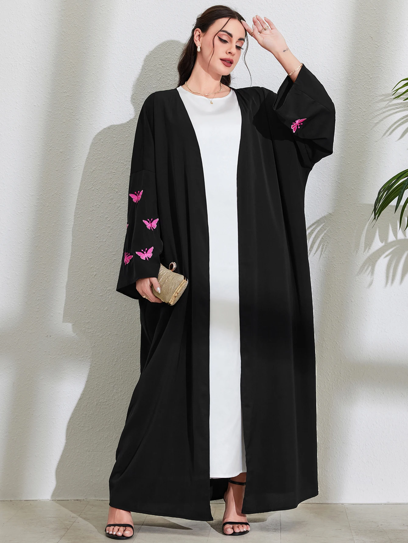 Fashion Butterfly Embroidery Kimono Saudi Dubai Muslim Robe Abaya Female Musulmane Full Length Outerwear Cardigan Abaya Caftan