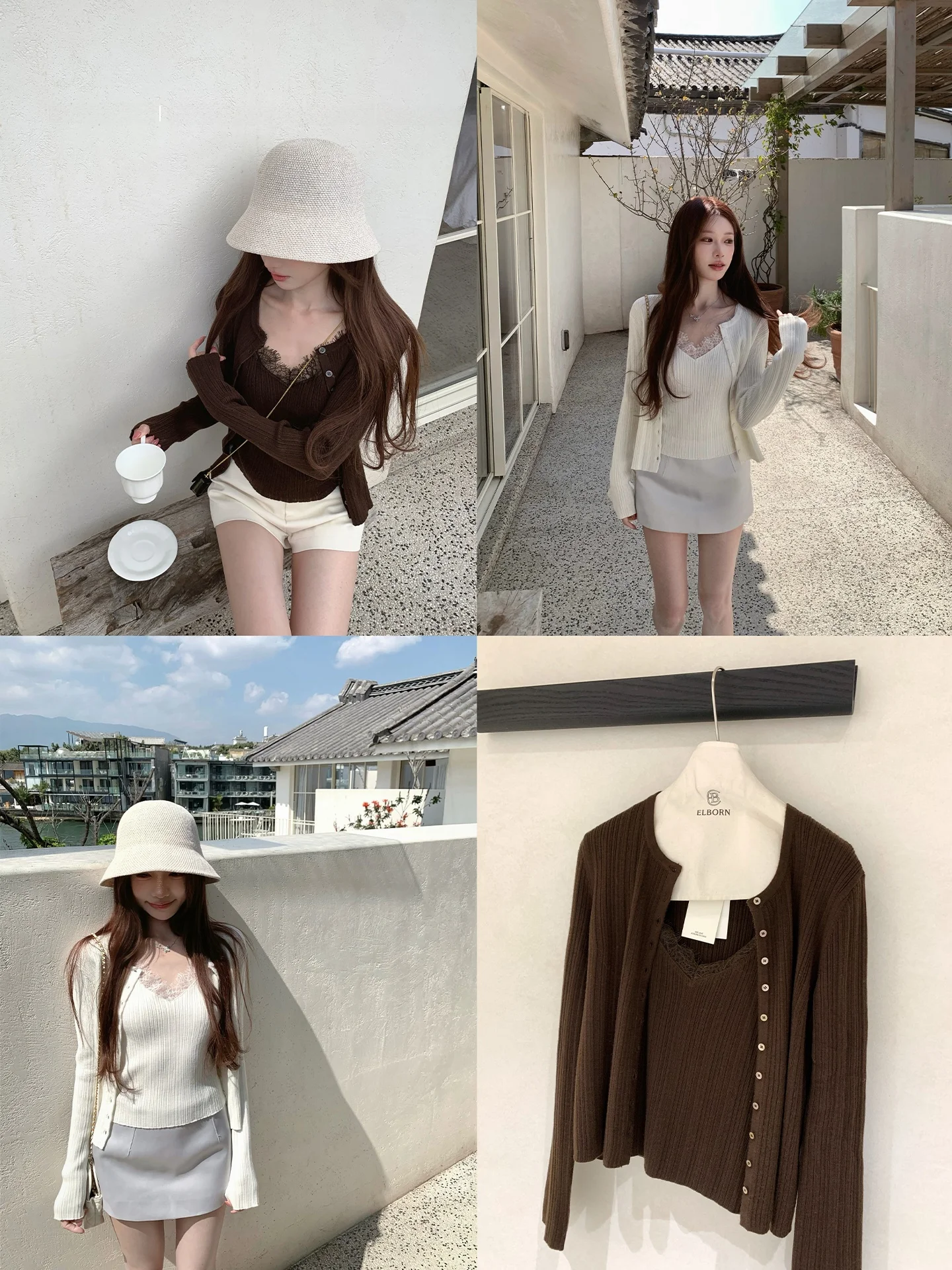 

Coolline Lady Commuter Sense Lace Halter Neck Open Cardigan Jacket Semi-Ripe Fashion Set Elegant Style Long Sleeve Spring Outfit