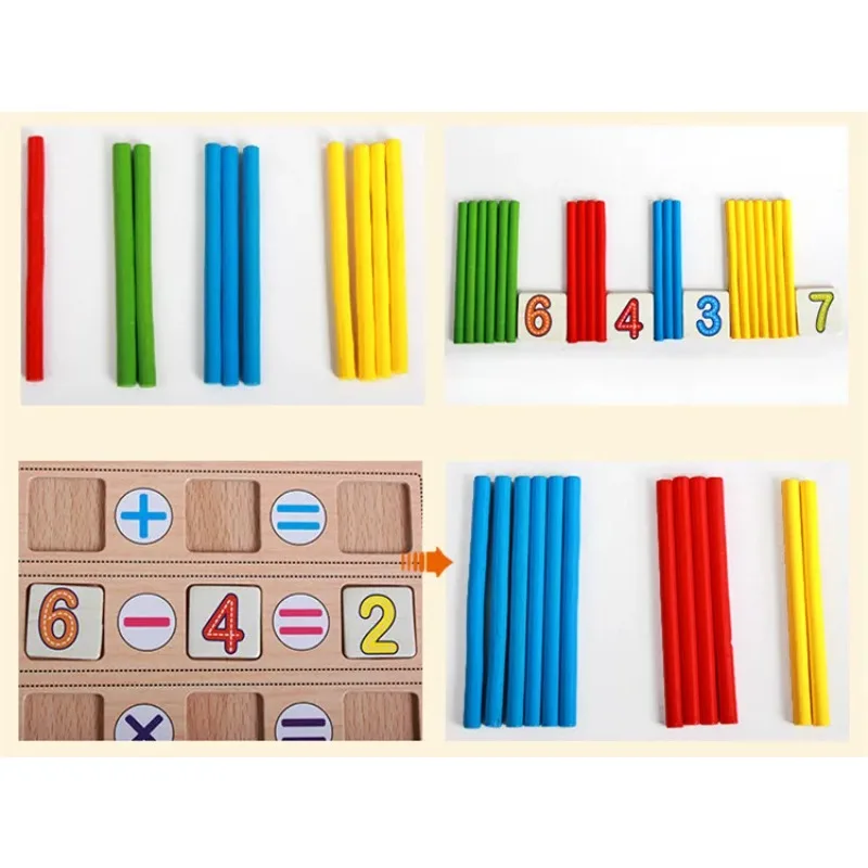 Baby Educational Toys Wooden Understanding Digital Arithmetic Time Color Game Mathematics Counting Rods Set Learn Toy