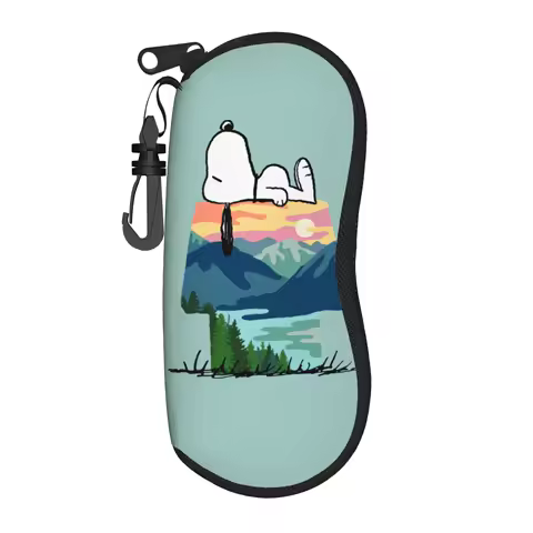 Snoopys Dog House Go Wild Glasses Case Unisex Protective Zipper Camping Hiking Sunglasses Protector Protector Glasses Box